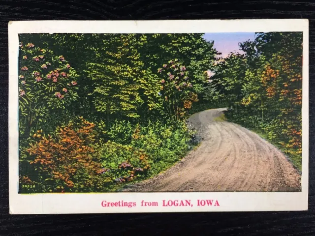 Greetings from Logan, Iowa Harrison County Boyer River Linen Postcard Used 1936