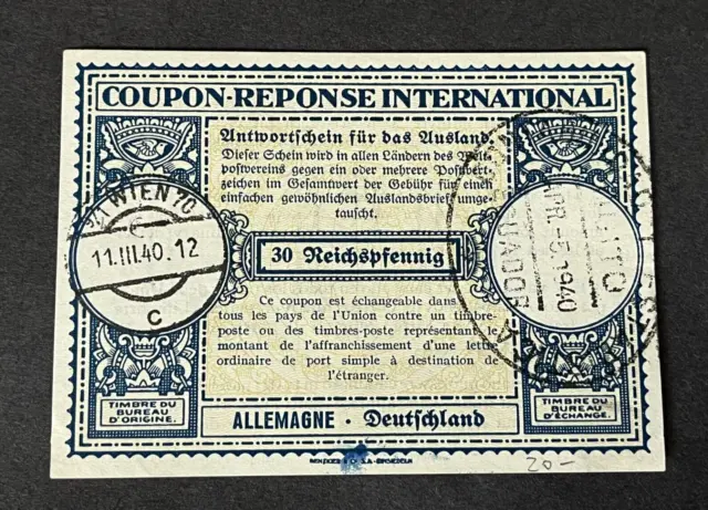1940 Germany Coupon Reponse International Wien Austria To Quito Ecuador ! L@@K !