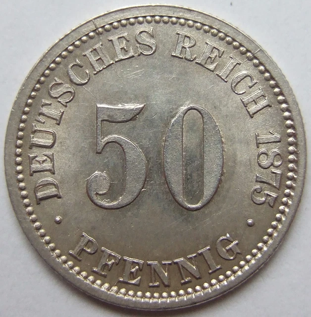 Moneta Reich Tedesco Impero Argento 50 Pfennig 1875 C IN Brillant uncirculated