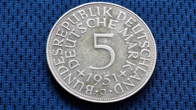 5 DM Silbermünze BRD 1951 "J" / Mark Silberadler Heiermann aus Nachlass