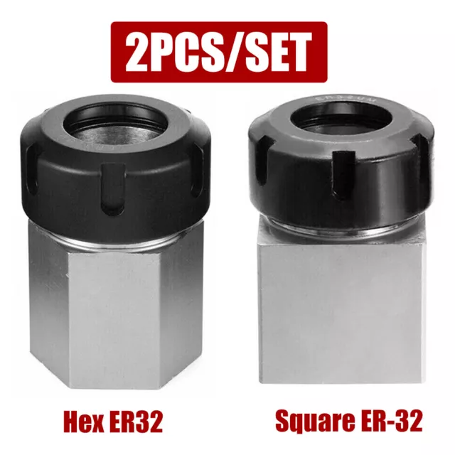 Square ER-32 + Hex ER32 Collet Chuck Block Holder for Lathe Engraving Machine UK