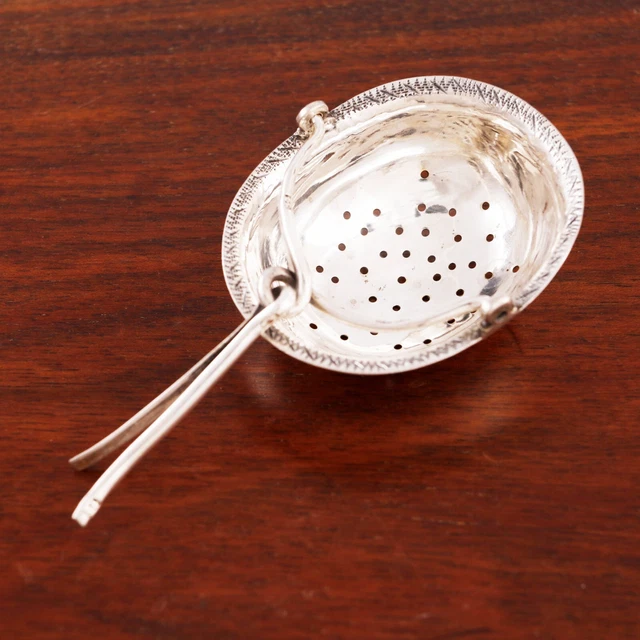 Heavy Gauge Russian 84 Silver Tea Strainer Spout Clearer Hatched Chasing 1883