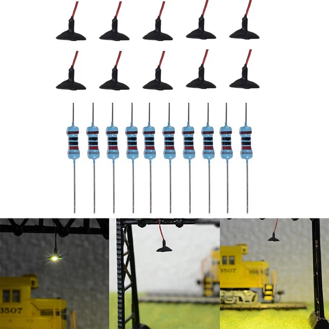 Lot De 10 Lampadaires Miniatures échelle OO/HO - Avec LED Et Résistances - Pour Trains Miniatures Et Dioramas
