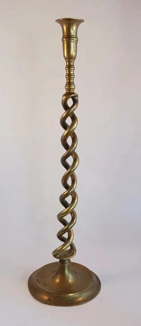 Brass Barley Twist  Candleholder, 17in. Tall, Handmade, Circa Early 20th Century