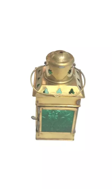 Vintage Tealight candle lamp lantern brass green