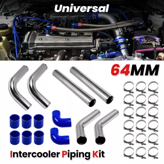 8pcs Universal 2.5" Aluminum Turbo Intercooler Piping Pipes Kit + Clamp Chrome