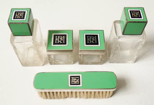 Nécessaire de toilette ARGENT + verre ART DECO vers 1925 flacon à parfum flacons