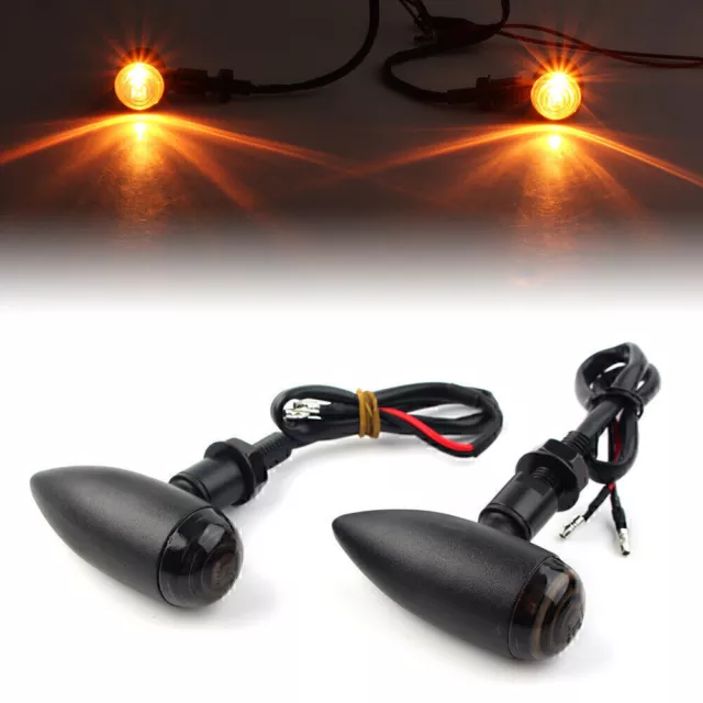 1 Pair Black LED Mini Motorcycle Turn Signal Lights Cruiser Chopper Custom New