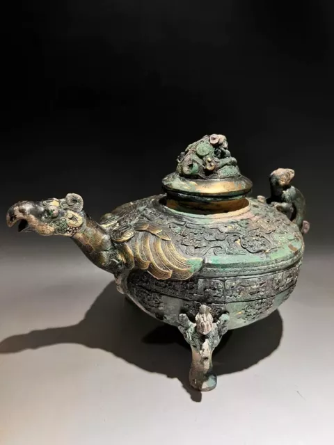 Chinese bronze ware Pot Ying Dragon Lid eagle mouth water container vessel Pot 蓥