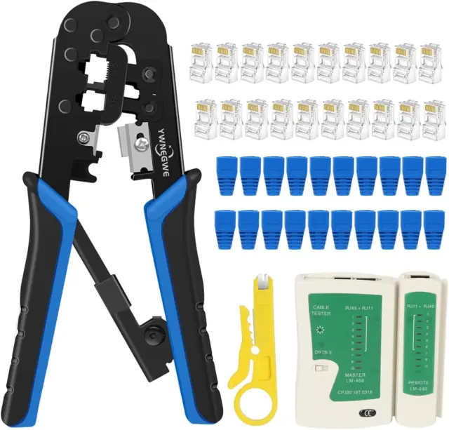 RJ45 Crimping Tool Kit Ethernet Crimp Tool Set, RJ-11, 6P/RJ-12, 8P/RJ-45 Crimp,