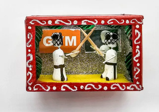 Fencing Gym Mexican Day of the Dead Shadow Box Diorama Folk Art Brand New
