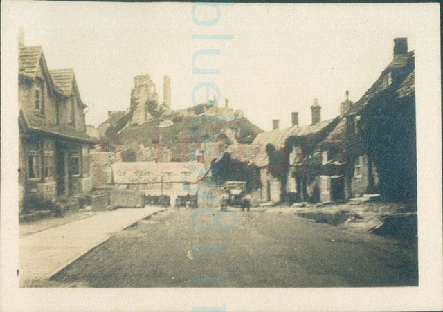 1920s Original Photo Corfe Castle from East street cars England 2.5x1.7"