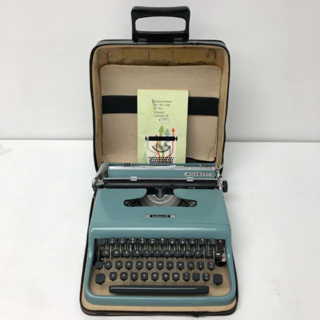 Máquina de escribir manual portátil Olivetti Lettera 22 estuche azul + instrucciones CP