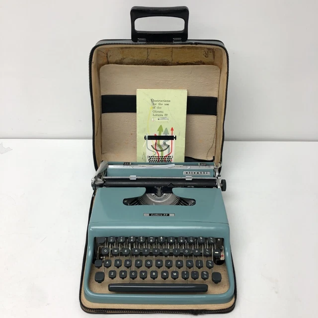Máquina de escribir manual portátil Olivetti Lettera 22 estuche azul + instrucciones CP