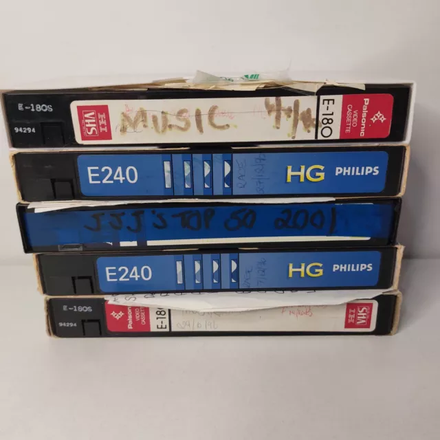 5 x VHS Recorded Video Tape Home Recorded TV Assorted Video Hits Music Rage TV 2