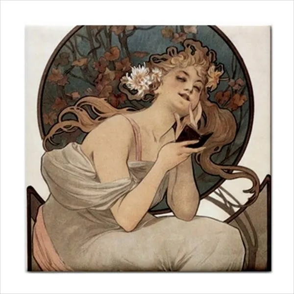 Female Reading Art Nouveau Ceramic Tile Back Splash Border Alphonse Mucha