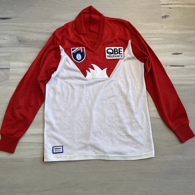 SYDNEY SWANS 90S QBE Sekem Wool Long Sleeve AFL Guernsey EST Large