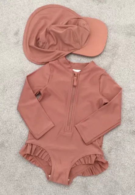 H&M Baby Girls Swimsuit And Hat Set Age 6-12 Months