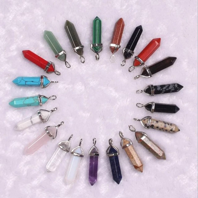 Natural Gemstone Quartz Crystal Hexagonal Point Reiki Chakra Pendant Necklaces 2