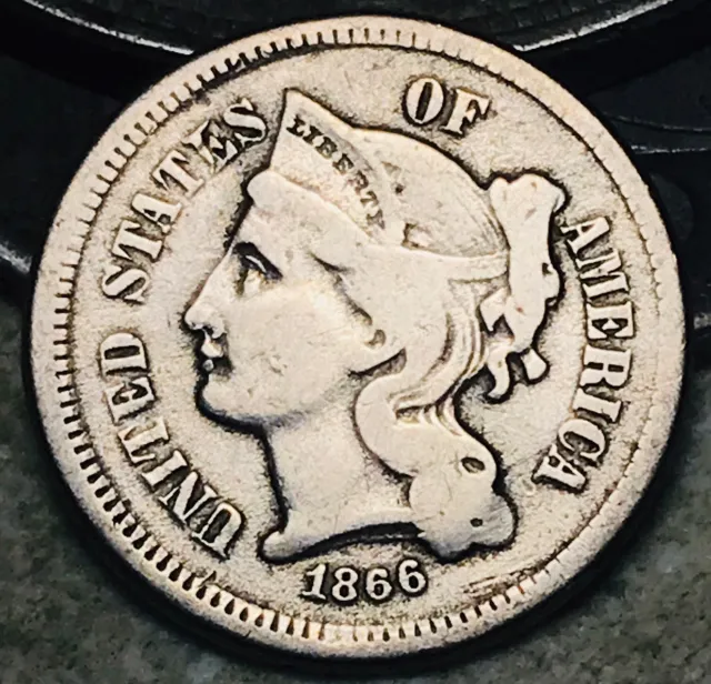 1866 Three Cent Nickel Piece 3C Ungraded Obsolete US Type Coin CC18173