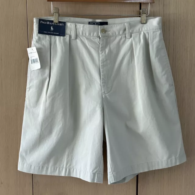 Polo Ralph Lauren Vintage Light Khaki Pleated Cotton Tyler Shorts Men's 34- NEW