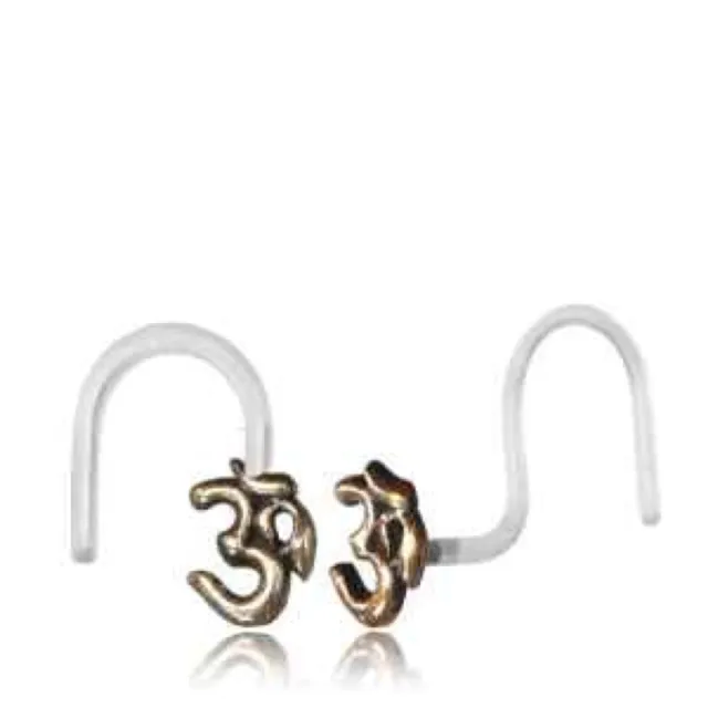 Tribal 20G Nose Ring Om Symbol Brass Curved Bioplast Nose Stud Ear Hoop Ohm