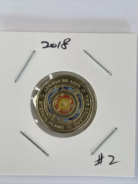 2018 Anzac Colour $2 Coin -Lest we Forget Eternal Flame-Chipping Paint #2