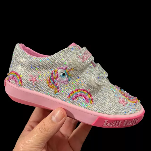 Lelli Kelly Toddler Girls Fashion Glitter Sneaker Size 8 Silver/ Pink Shoes 3