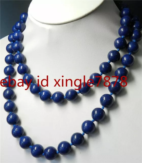 Natural 8mm Blue Egyptian Lapis Lazuli Round Gemstones Bead Necklace 36" AAA+