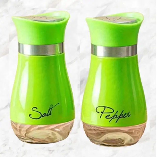 New Lovely Salt And Pepper Shakers Pots Dispensers Jars Set, Green