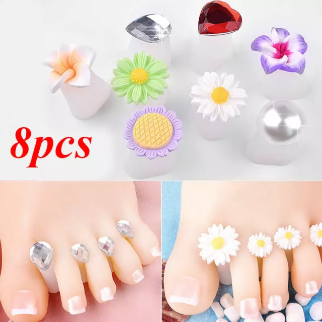 8 Pièces Nail Art Silicone Doigt Orteil Séparateur Marguerite Fleur Diamant F