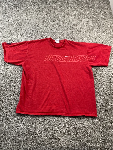 VINTAGE Nike Shirt Mens XXL 2XL Red White Athletics Short Sleeve Cotton 90s