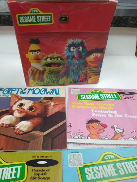 Rare Sesame Street 45 rpm Vinyl Red Cardboard Record Case Box Vintage Elmo Bert