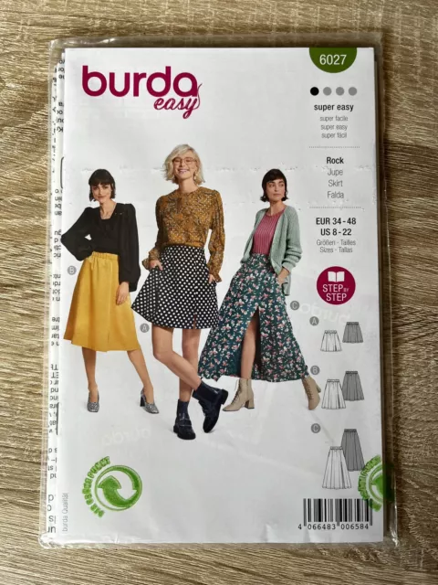 Burda Easy Schnittmuster 6027, Rock 34-48, normal weit