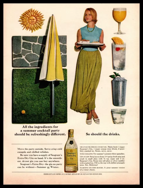 1963 Seagram's Extra Dry Gin Summer Patio Umbrella Cocktail Party Drink Print Ad