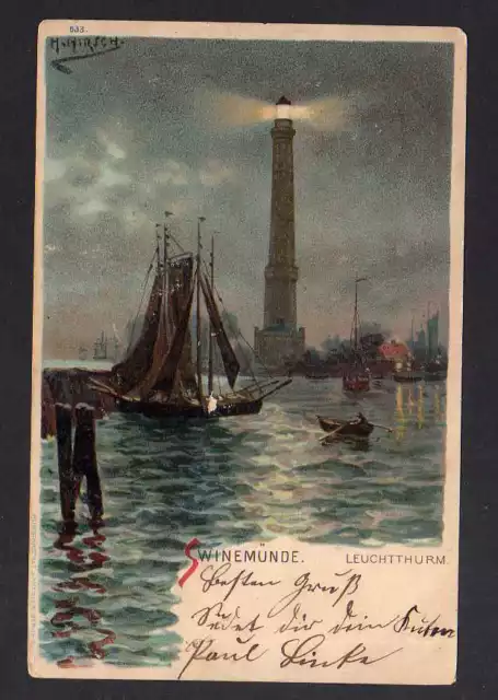 107897 AK Swinemünde Litho Leuchtturm Künstlerkarte H. Hirsch 1902