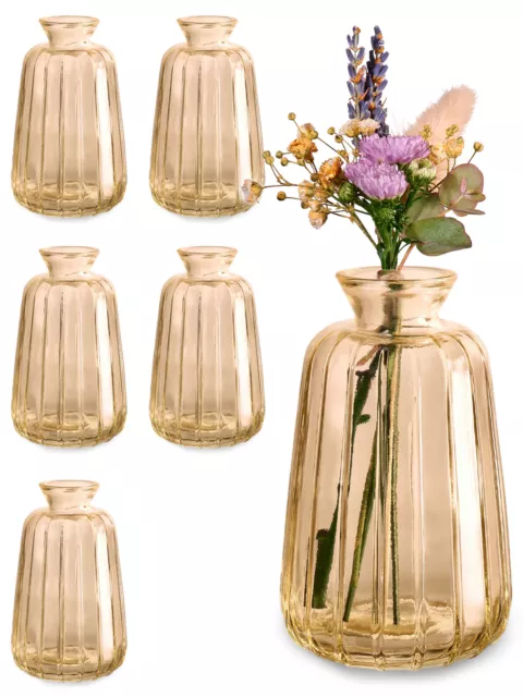 6 Mini Glasvasen Deko Blumen Vase Hochzeit klein Tisch Väschen Set Vintage