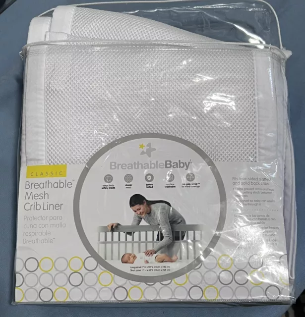BreathableBaby White Mesh Crib Liner - 4-Sided Slated Cribs or Solid-Back Cribs