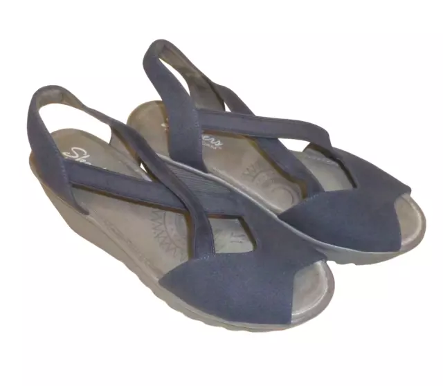 SKECHERS Women's Parallel Piazza Peep-Toe Slingback Blue Wedge Sandals – Sz 9M