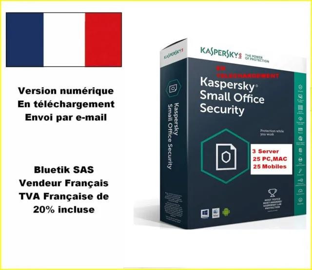 Kaspersky Small Office Security Vers 8 - 3 Serveur 25 App 25 Mobiles 1an VPN ill