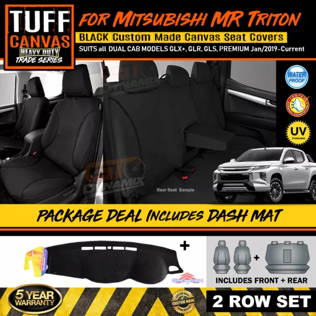 BLACK TUFF HD TRADE Canvas Seat Covers + Dash Mat Triton MR Dual Cab 1/2019-2024