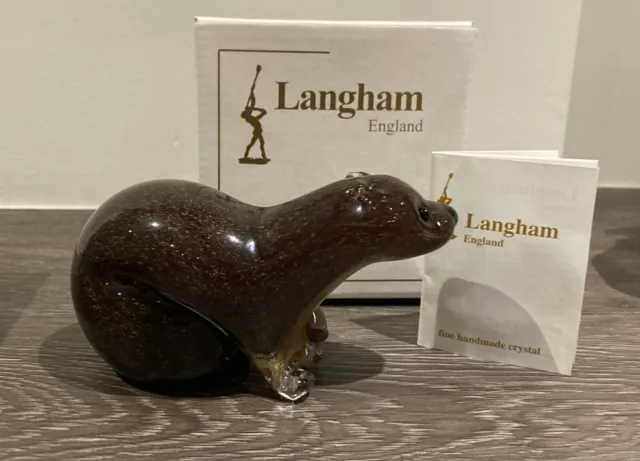 Langham Glass fine Hand made crystal Medium Brown Otter NEW IN BOX