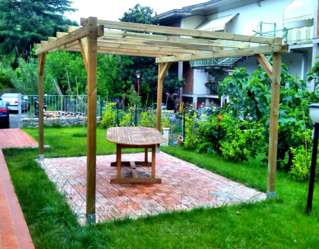 Pergola libera 4x4 in legno di pino trattato e ferramenta zincata inclusa 3