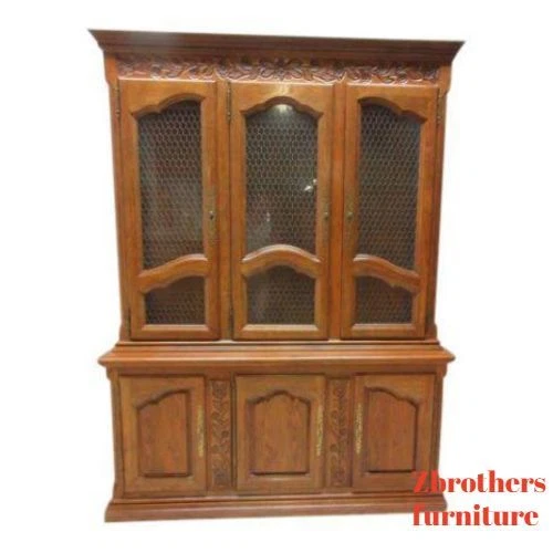 Hickory Co. Country French China Cabinet Hutch Oak Breakfront Display