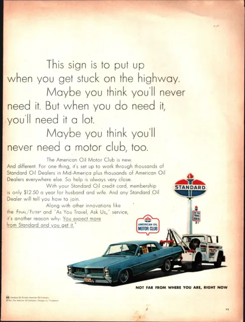 1967 VINTAGE 10X13 PRINT Ad FOR STANDARD OIL AMERICAN OIL MOTOR CLUB blue CAR