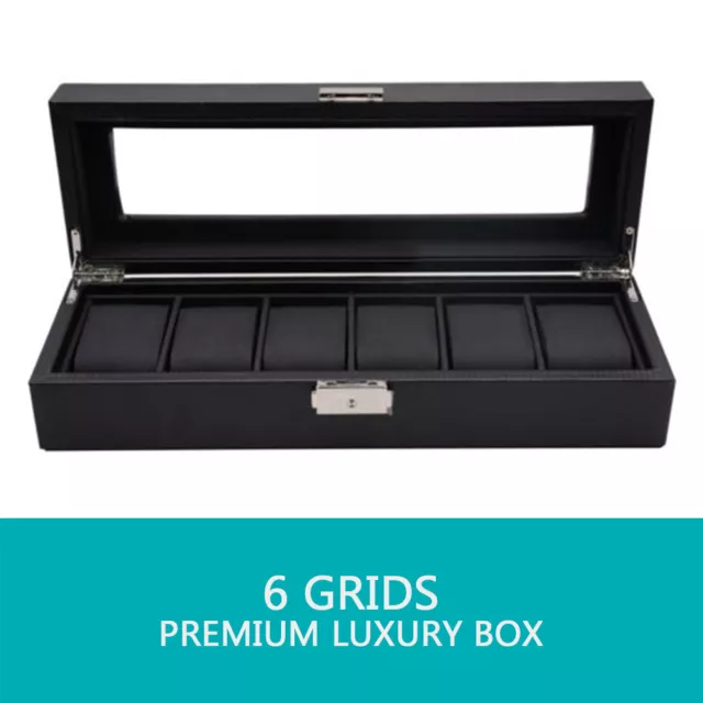 6 Grids Watch Box Carbon Fiber Storage Case Jewelry Display Organizer Gift 3