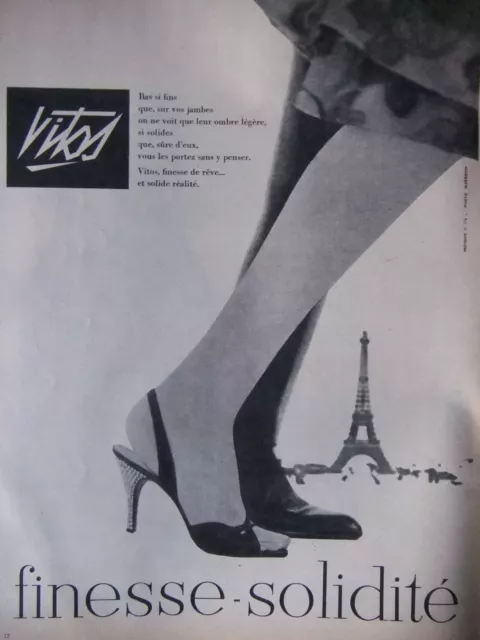 Publicité Presse 1958 Bas Vitos Finesse Et Solidité - Tour Eiffel - Advertising