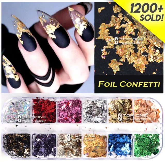 12 Color Foil Confetti Flakes Thin Sheets Nail Art Mixed Glitter Decoration 3155