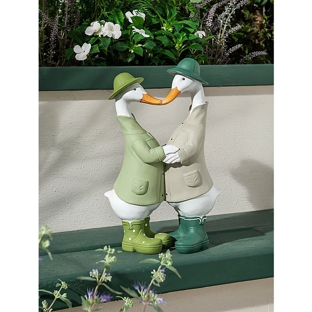 White Hand-Painted Duck Couple Ornament