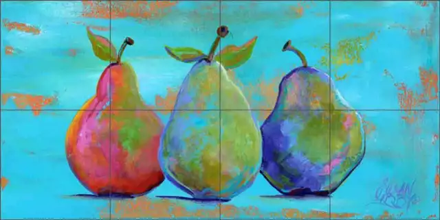 Azulejos de pera salpicadero Susan Libby arte frutal cerámica mural baño SLA111